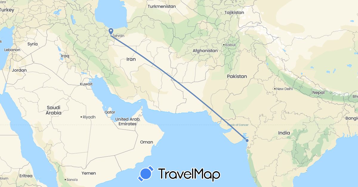 TravelMap itinerary: driving, cycling in India, Iran (Asia)